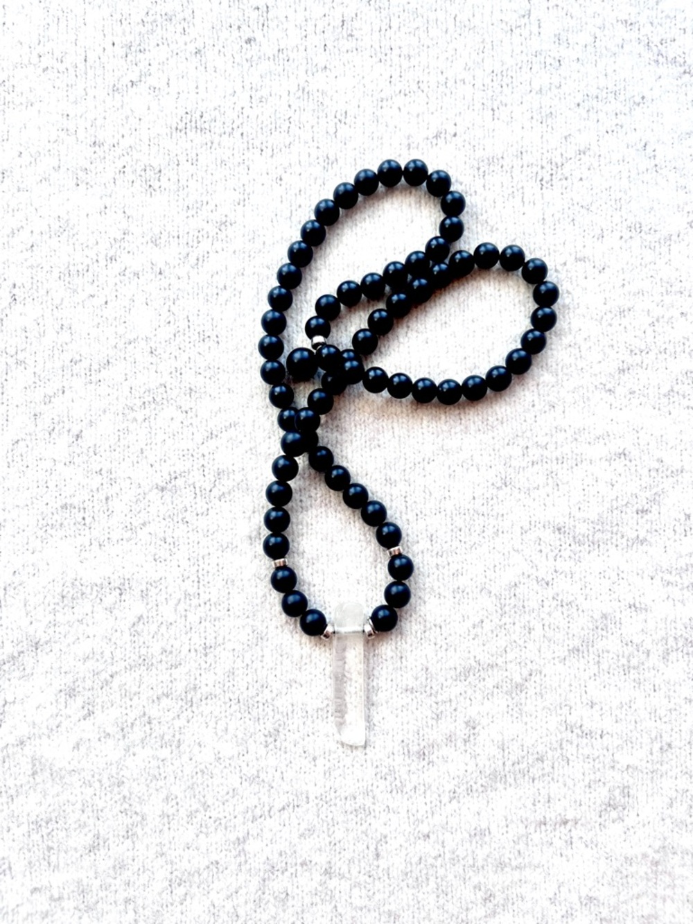 SAMATA STONES Matte Onyx & Clear Quartz Mala Necklace Yoga Healing Crystals